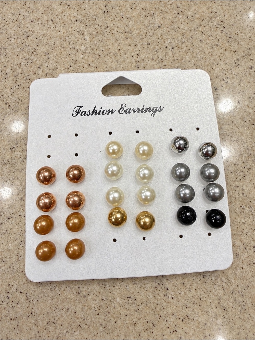 Stud Earrings 12 Pairs Set Pearl Ball Gold Silver Rose Gold Black New